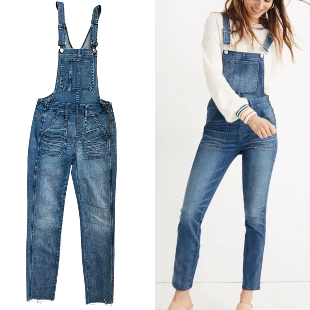 Madewell Raw Hem Lansing Medium Wash Skinny Denim Overalls Size XS